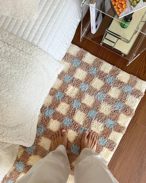 Pastel Tone Checkerboard Bedside Rug