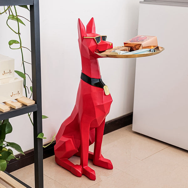 XL Dobermann Dog with Plate Statue