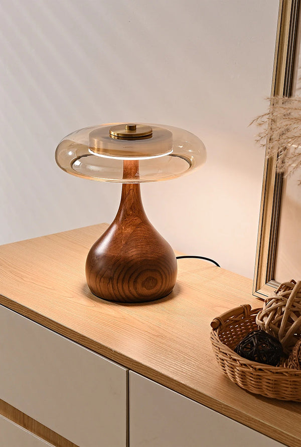 Copper Wood Vase Glass LED Desk Lamp
