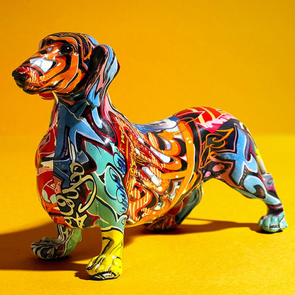 Graffiti Painted Dachshund Dog Sculpture