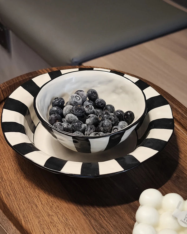 Black & White Striped Ceramic Plate