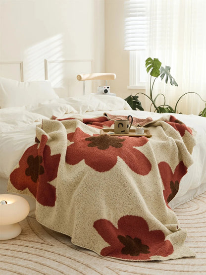 Floral Knitted Microfiber Throw Blanket