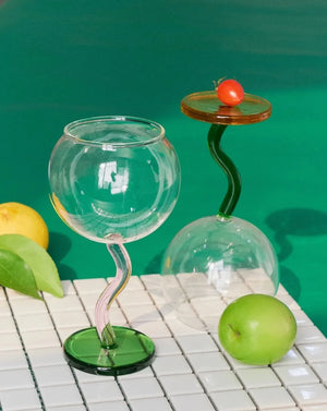 Colored Bubble Borosilicate Glass Twisted Wine Glass