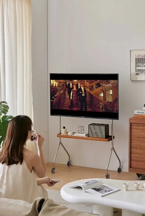 Studio Lima Stainless Steel Wooden Shelf Moving TV Stand
