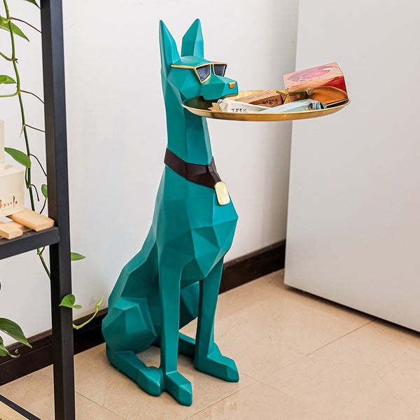 XL Dobermann Dog with Plate Statue