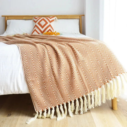 Striped Geometric Jacquard Knitted Throw Blanket