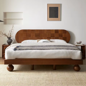 Mingdian Vintage Solid Oak Wood Slatted Bed Frame