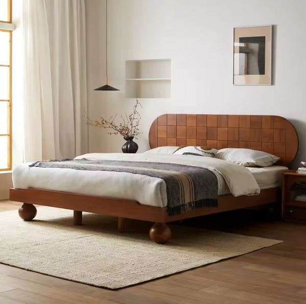 Mingdian Vintage Solid Oak Wood Slatted Bed Frame