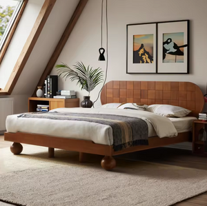 Mingdian Vintage Solid Oak Wood Slatted Bed Frame