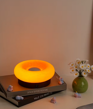 Solid Wood Base Ambient Donut Touch Table Lamp