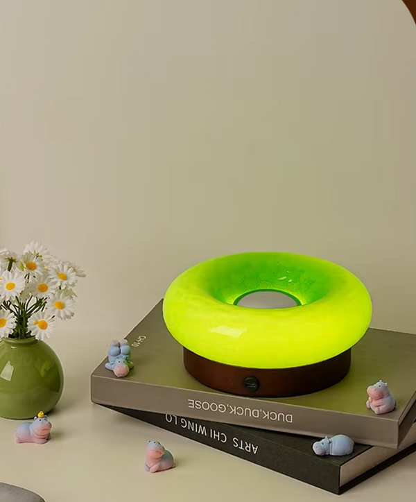 Solid Wood Base Ambient Donut Touch Table Lamp
