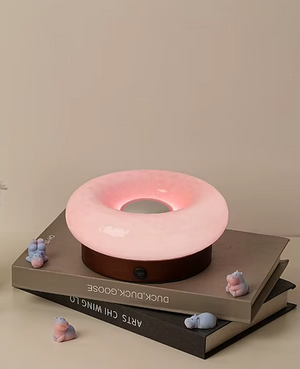 Solid Wood Base Ambient Donut Touch Table Lamp