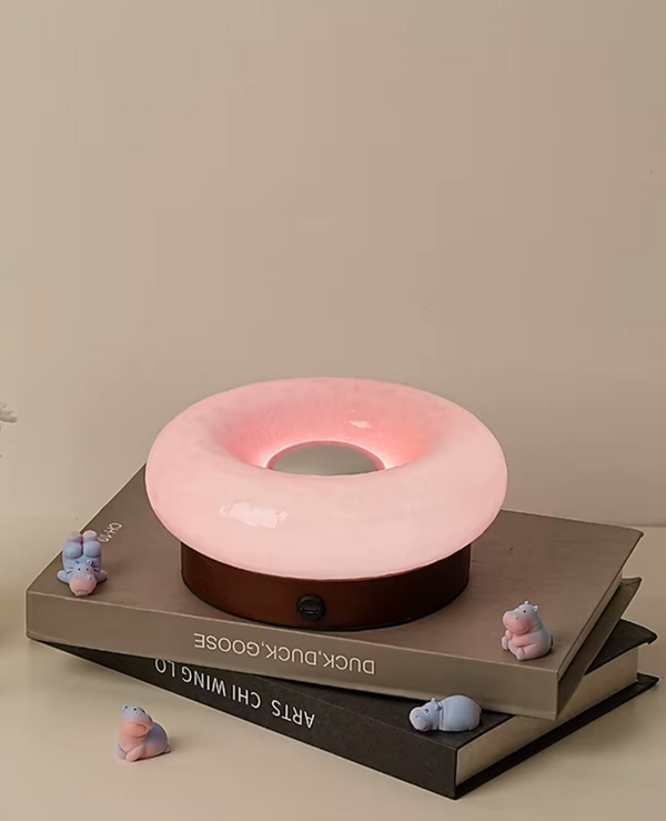 Solid Wood Base Ambient Donut Touch Table Lamp