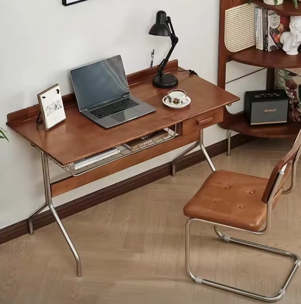 Escritorio de ordenador japonés de nogal con cajones