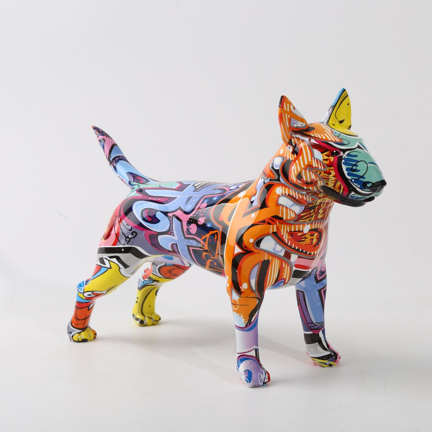 Graffiti Painted Bull Terrier Dog Art Sculpture