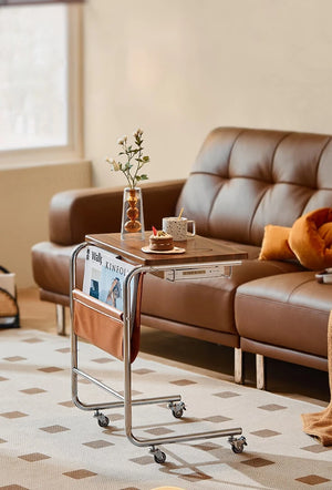 Movable Stainless Steel Midcentury Retro Magazine Rack Table