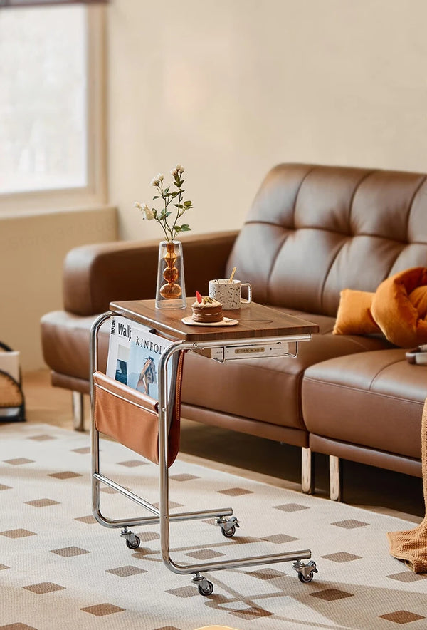 Movable Stainless Steel Midcentury Retro Magazine Rack Table
