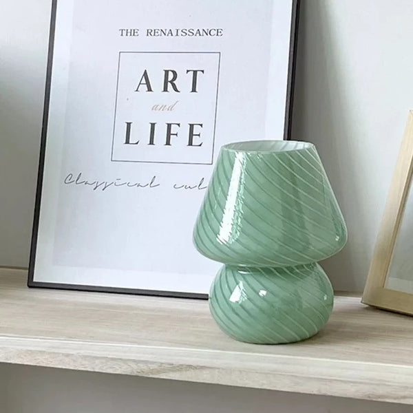 Lampe de table en verre rayé en forme de champignon