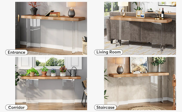 Solid Wood Top with Acrylic Leg Entryway Console Tables