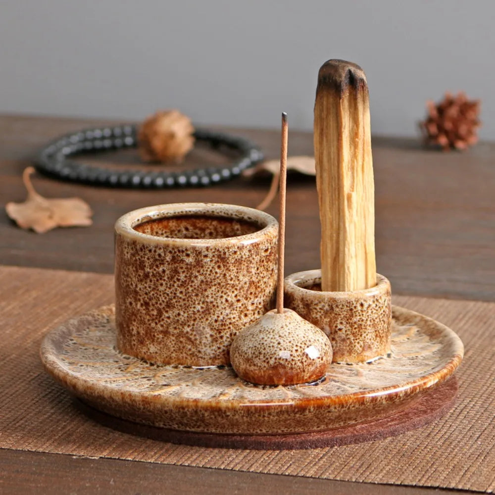 Rustic Ceramic Incense and Candle Holder
