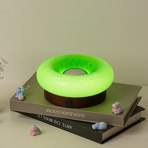 Solid Wood Base Ambient Donut Touch Table Lamp