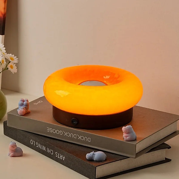 Solid Wood Base Ambient Donut Touch Table Lamp
