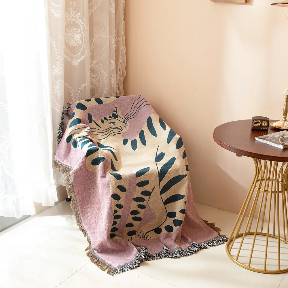 Pink Cat Pattern Throw Blanket