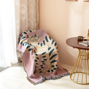 Pink Cat Pattern Throw Blanket