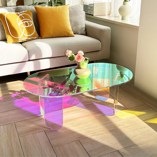 Iridescent Oval Acrylic Coffee Table