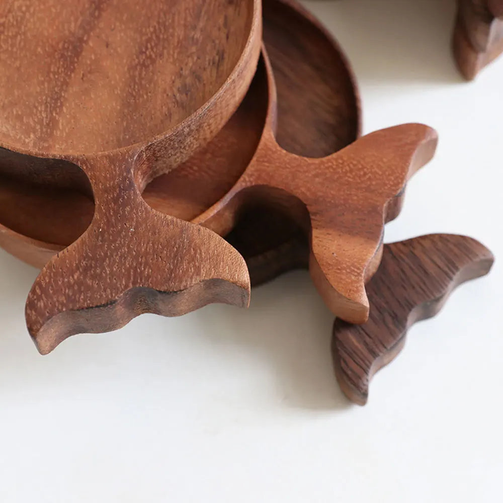 Japanese Wooden Fish Condiment Snack Tray Coaster