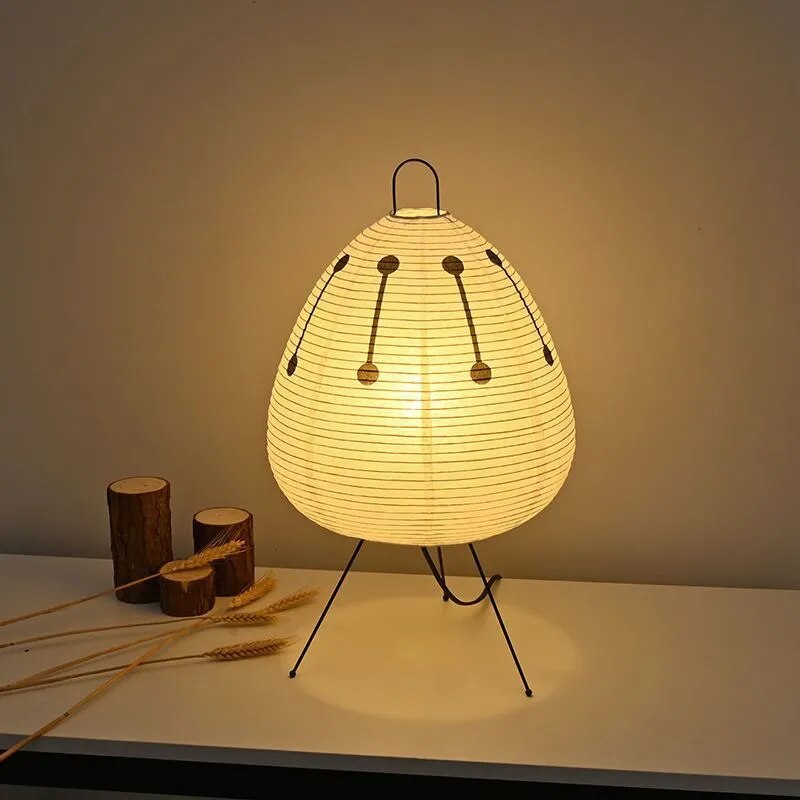 Japanese Wabi-Sabi Style Rice Paper Patterned Lantern Lamp