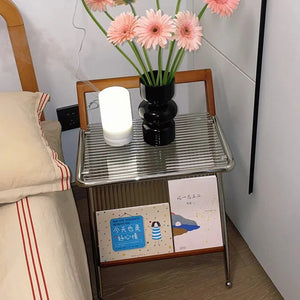 Yū Tokyo Japanese Style Solid Wood Handle Metal Frame Side Table