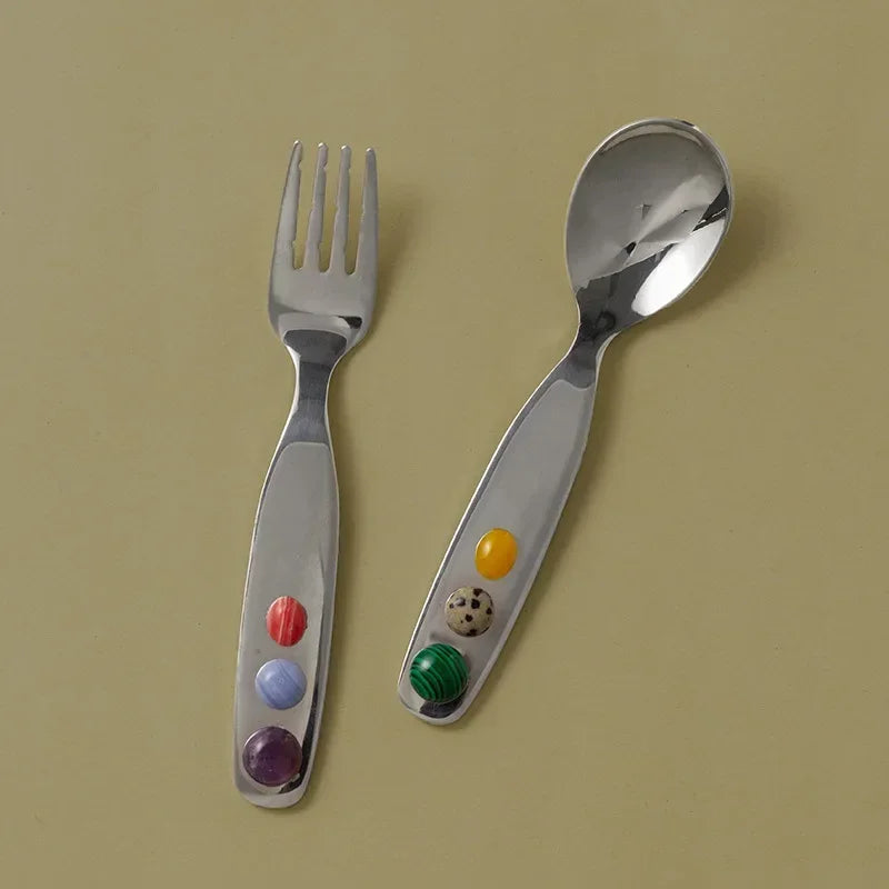 Jelly Bean Stainless Steel Dessert Fork & Spoon