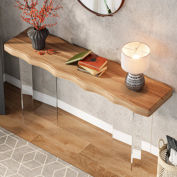 Solid Wood Top with Acrylic Leg Entryway Console Tables
