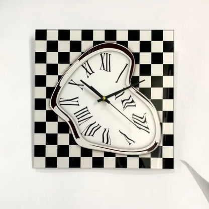 Square Plaid Checker Glass Wall Clock