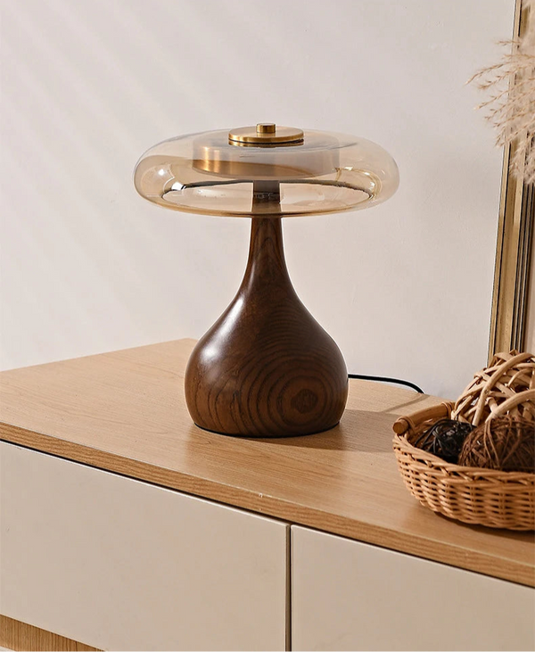 Copper Wood Vase Glass LED Desk Lamp