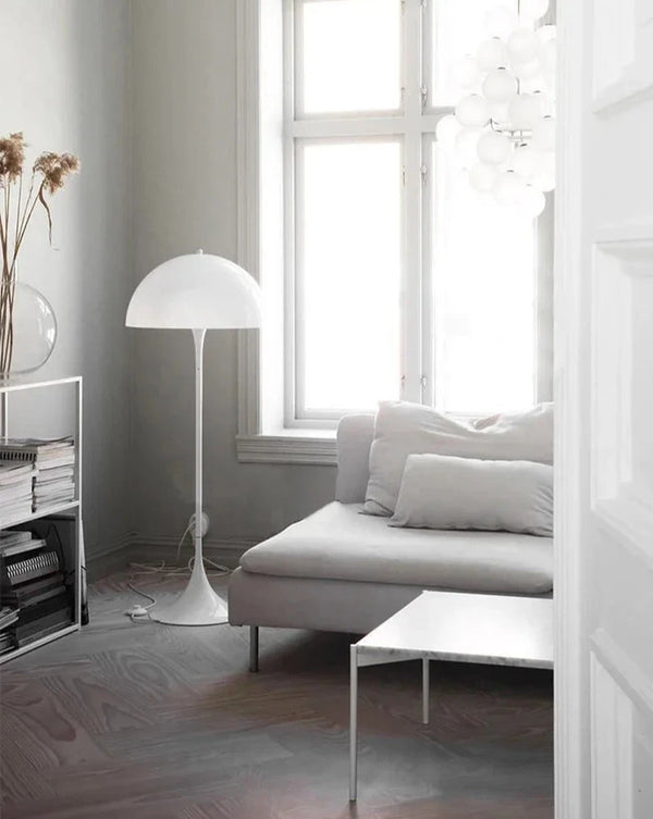 Lampadaire danois moderne du milieu du siècle en forme de champignon blanc