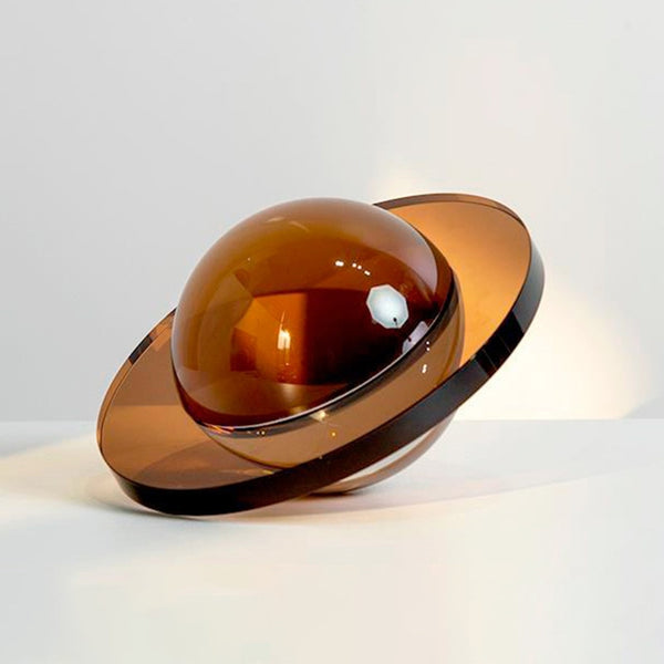 Escultura geométrica del planeta Saturno hecha a mano en cristal macizo