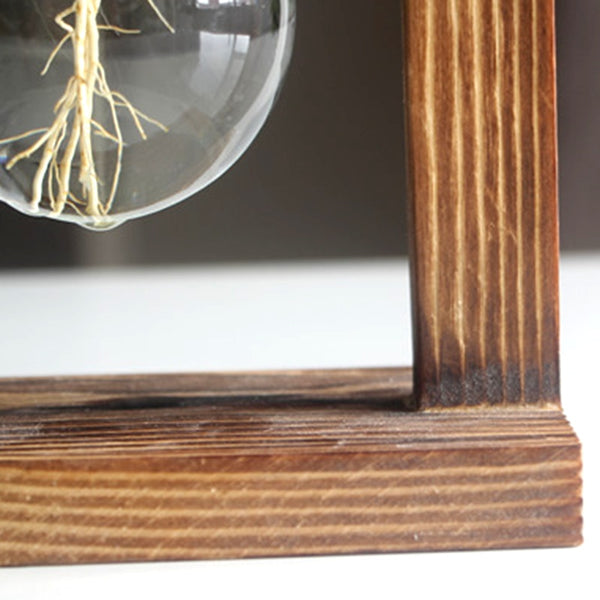Vintage Wooden Base Glass Hydroponic Flower Pot
