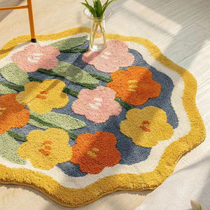 Floral Fluffy Hand-Crafted Round Rug