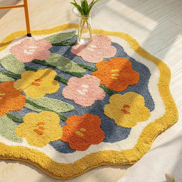 Floral Fluffy Hand-Crafted Round Rug