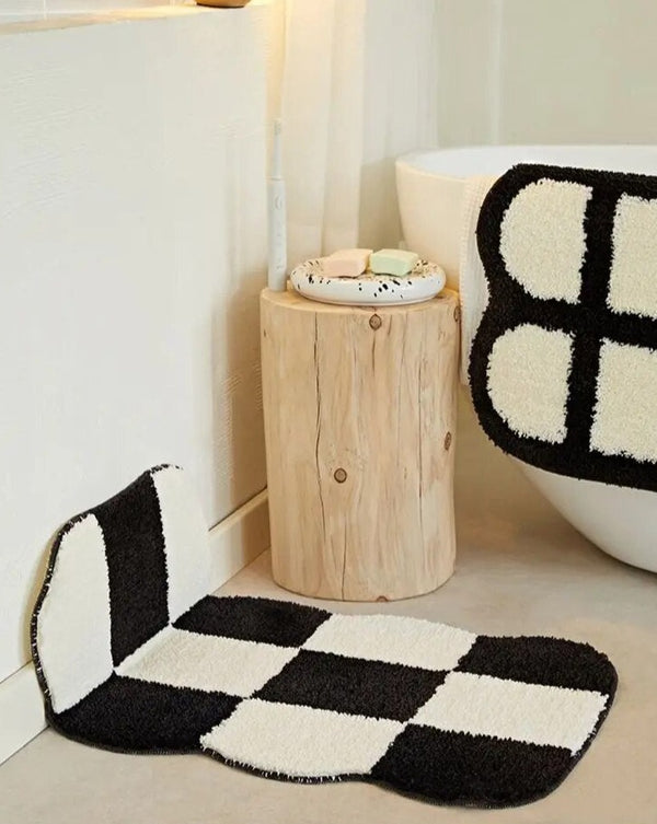 Mono Design Checker Grid Tufting Bath Mat