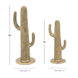 Conjunto de esculturas de cactus de polystone dorado