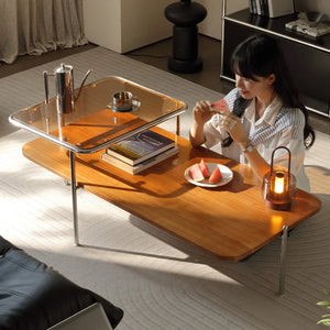 MCM 2-Tier Solid Wood & Glass Coffee Table