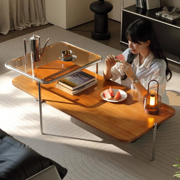 MCM 2-Tier Solid Wood & Glass Coffee Table