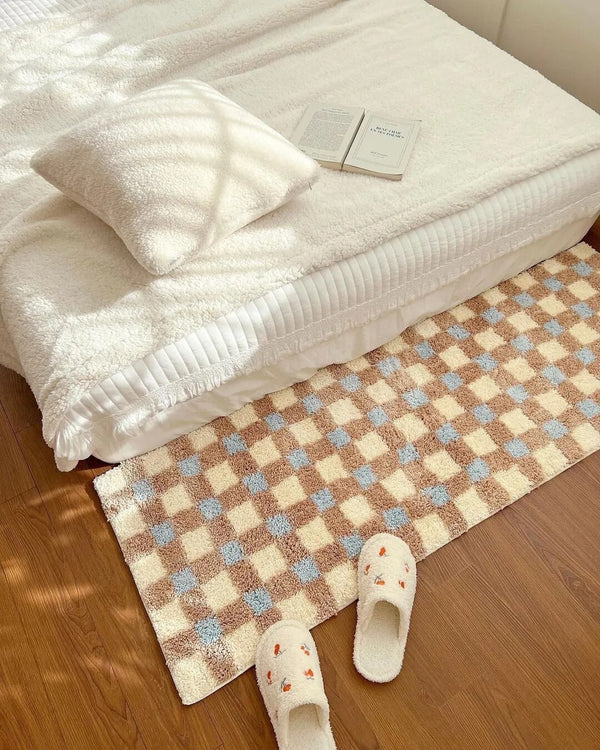 Pastel Tone Checkerboard Bedside Rug