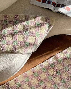 Pastel Tone Checkerboard Bedside Rug