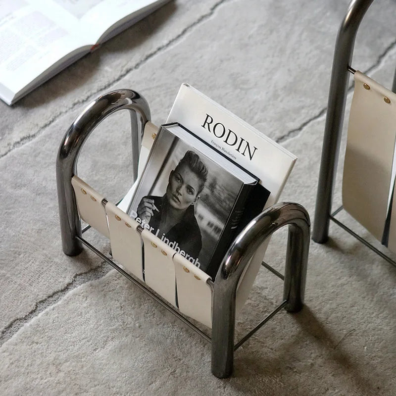 Metal Leather Magazine Stand Rack