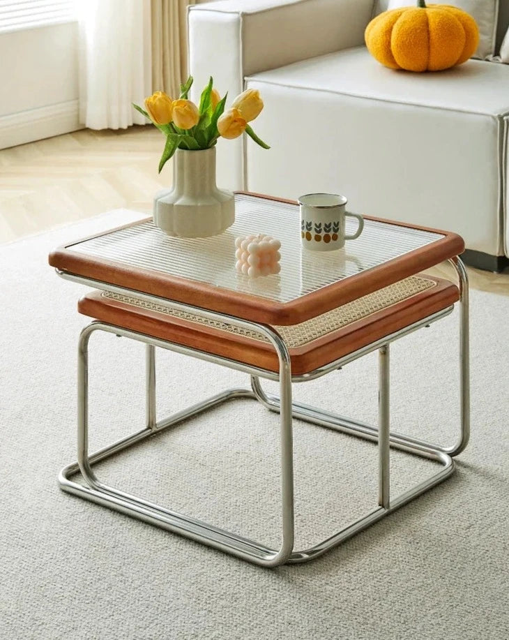 Mid-Century Modern Rattan Glass Coffee Table