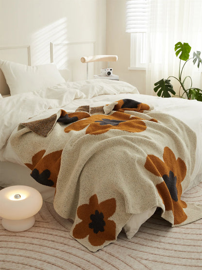 Floral Knitted Microfiber Throw Blanket